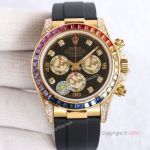 New Gold Rolex Daytona Rainbow Diamond Bezel Black Dial With Diamonds Watch Replica (1)_th.jpg